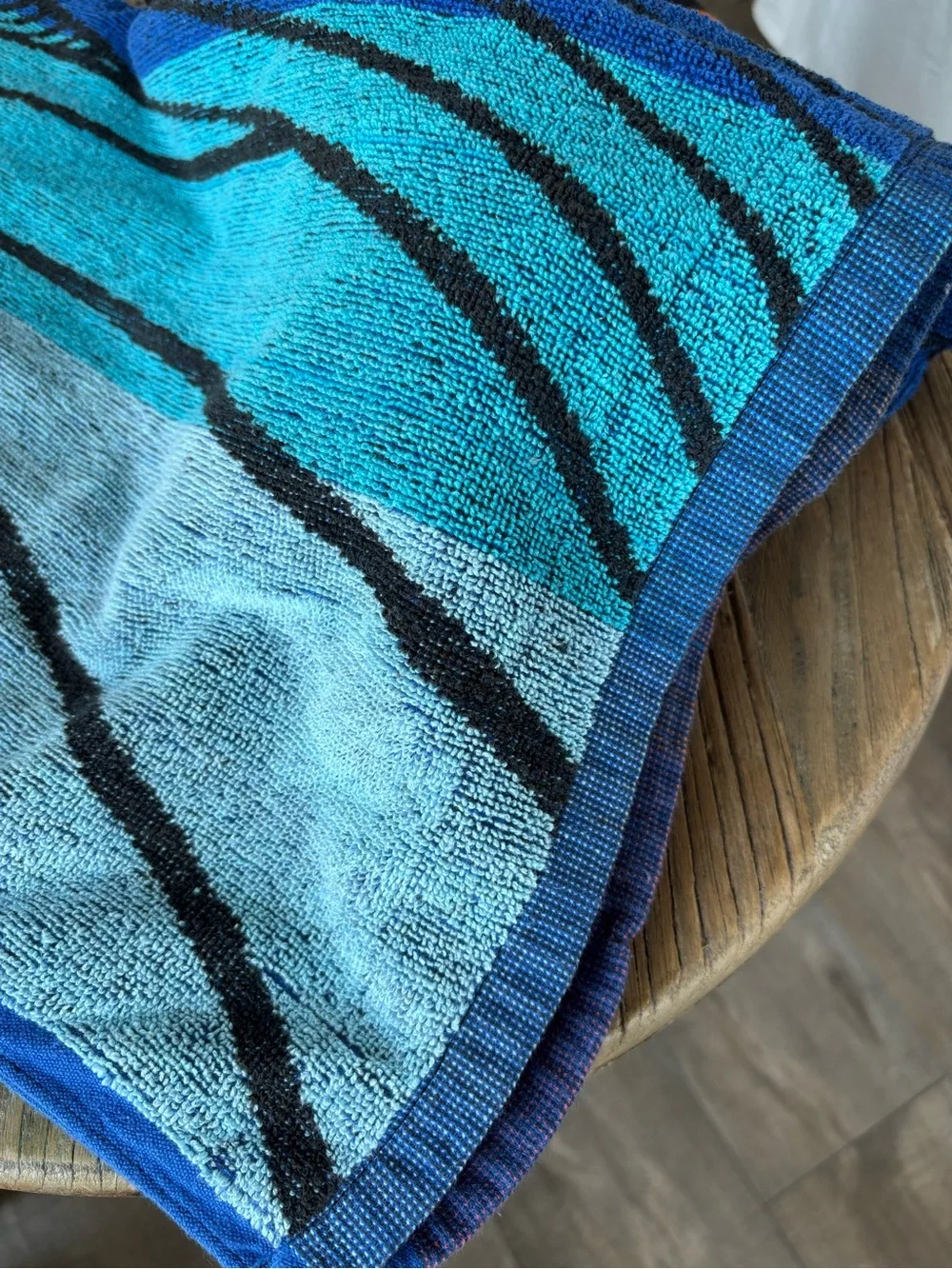 Two Vintage Reversible Woven Cotton Beach Towels with Sailboat Sunset 80s